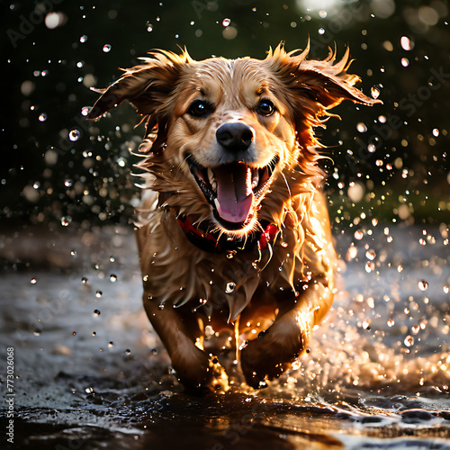 dog play at raining concept © Kobinath