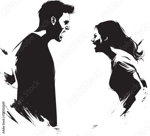 Outburst Odyssey Iconic Logo Depicting Couples Outburst Wrathful Waltz Emblematic Design for Man and Woman in Anger