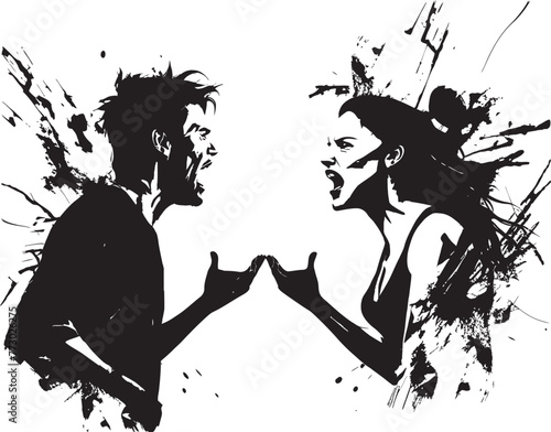Wrathful Waltz Emblematic Design for Man and Woman in Anger Anguish Aflame Dynamic Vector Icon of Couples Anguished Anger