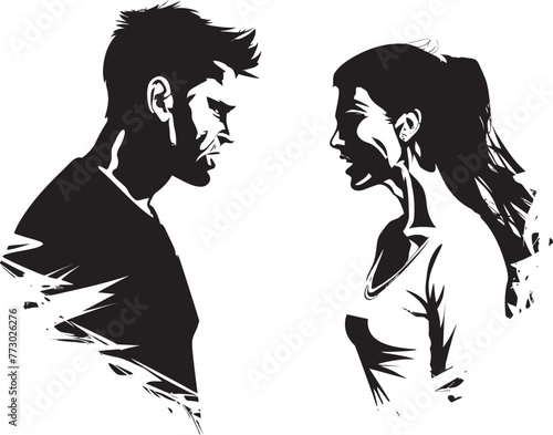 Spat Symphony Iconic Emblem Depicting Couples Symphony of Spats Tense Turmoil Vector Graphic Illustrating Couples Intense Anger