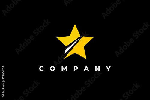 gold stars and shooting stars on the black background of the logo