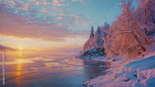 A Lake with snow mountain