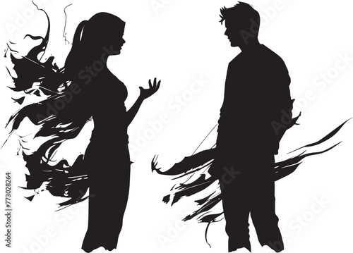 Rancor Rhapsody Dynamic Logo Illustrating Couples Conflict Anguished Affair Vector Icon of Man and Womans Dispute