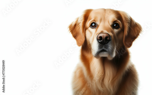 Ravishing adorable golden retriever dog portrait with isolated white background, generative ai