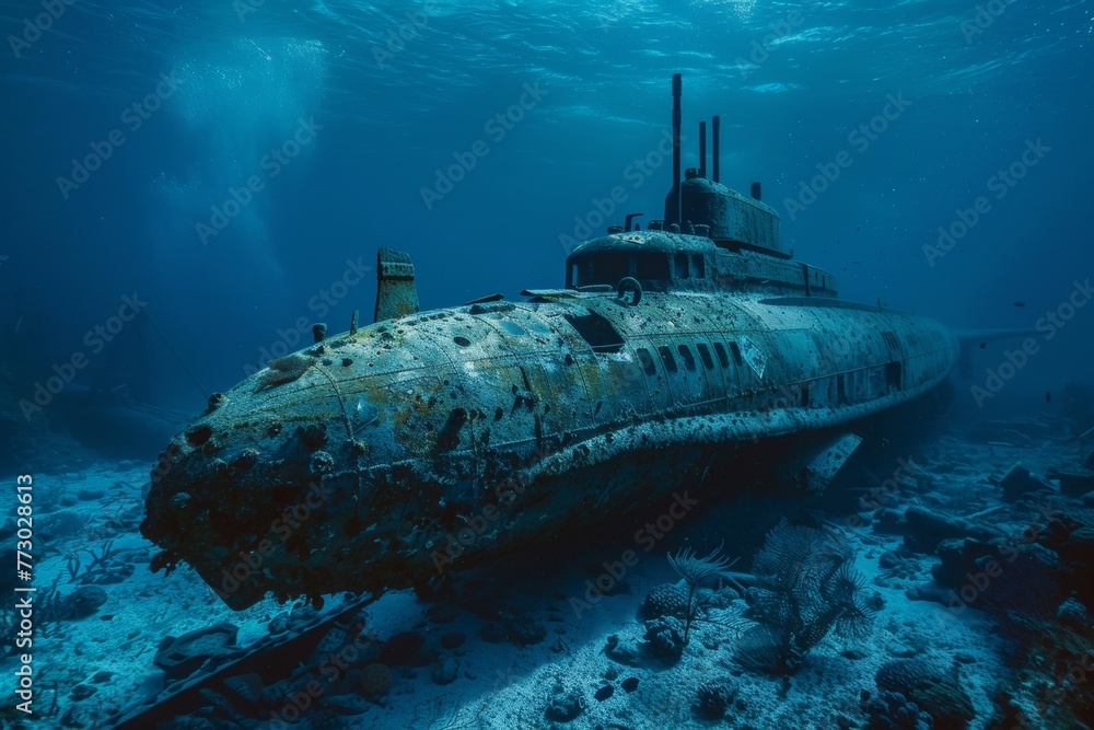sunken submarine rusty underwater old sunken submarine rusty underwater old