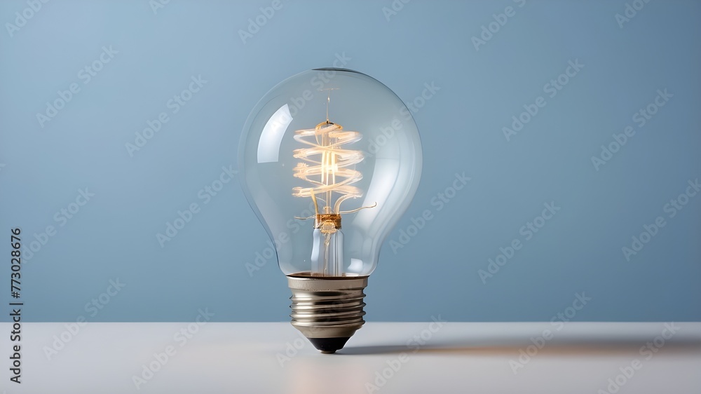 On a pale blue background, a light bulb On a pale blue background, a light bulb