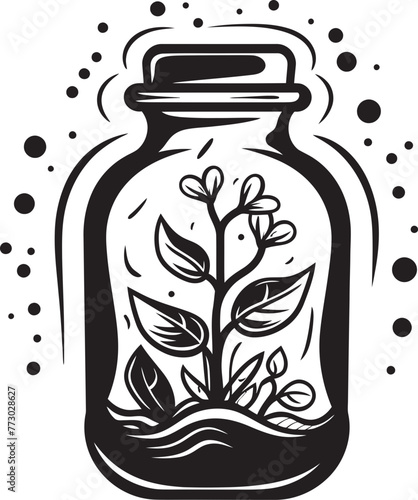 Glass Terrarium Dynamic Graphic of Plant Ecosystem Preserved in Jar Jarred Eden Emblematic Logo Illustrating Botanical Paradise Encased in a Jar