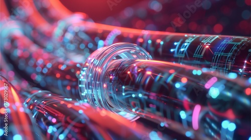 Cable. Optic fiber on abstract technology background. 3D illustration photo