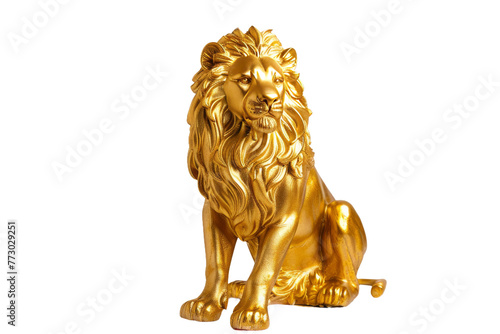 Crafting an Image of a Golden Lion Statue Alone On Transparent Background.