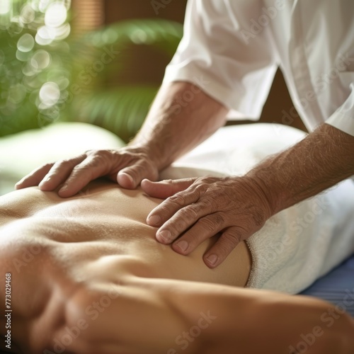 Man having a back massage in massage salon