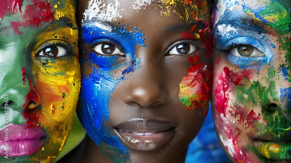 Obraz premium Celebration of world day embracing multicultural society, cultural diversity, and international tolerance with African American, Asian, and Caucasian community integration and pride