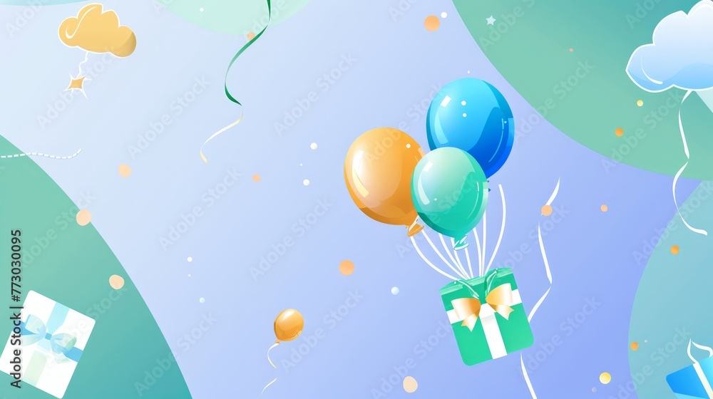 Colorful birthday card with balloons and gifts, with space for text 