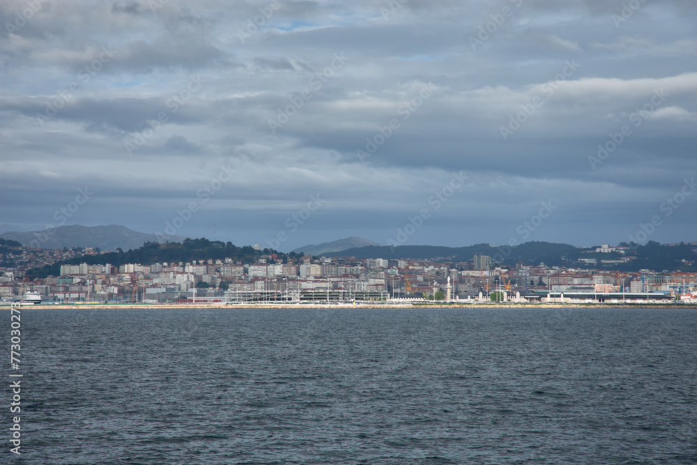 View from the sea of the city of Vigo, Galicia, Spain