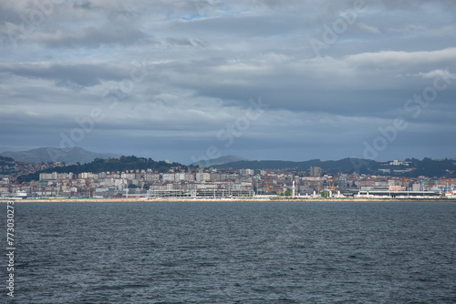 View from the sea of the city of Vigo, Galicia, Spain