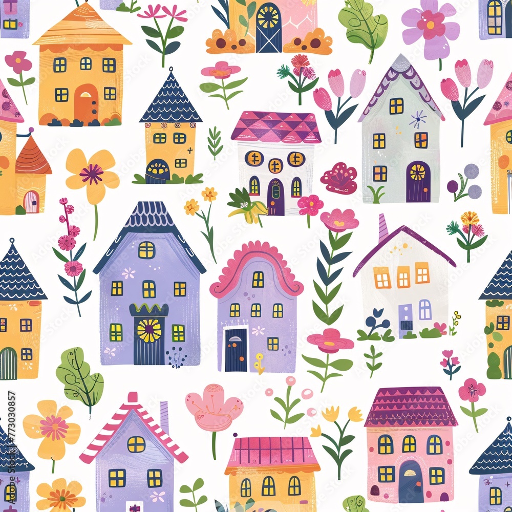 Flower-filled Houses A Colorful and Vibrant Monthly Event Generative AI