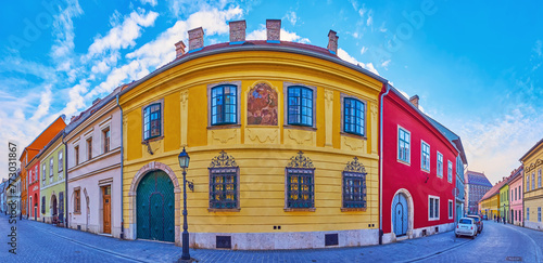 Panorama of medieval houses in Buda Castle Quarter, Budapest, Hungary