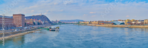 Danube River panorama from Petofi Bridge, Budapest, Hungary