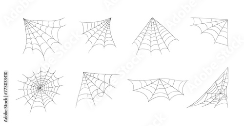 Halloween cobweb, frames and borders, scary elements for decoration. Hand drawn spider web or cobweb. Line art, sketch style spider web elements, spooky, scary image. Vector illustration