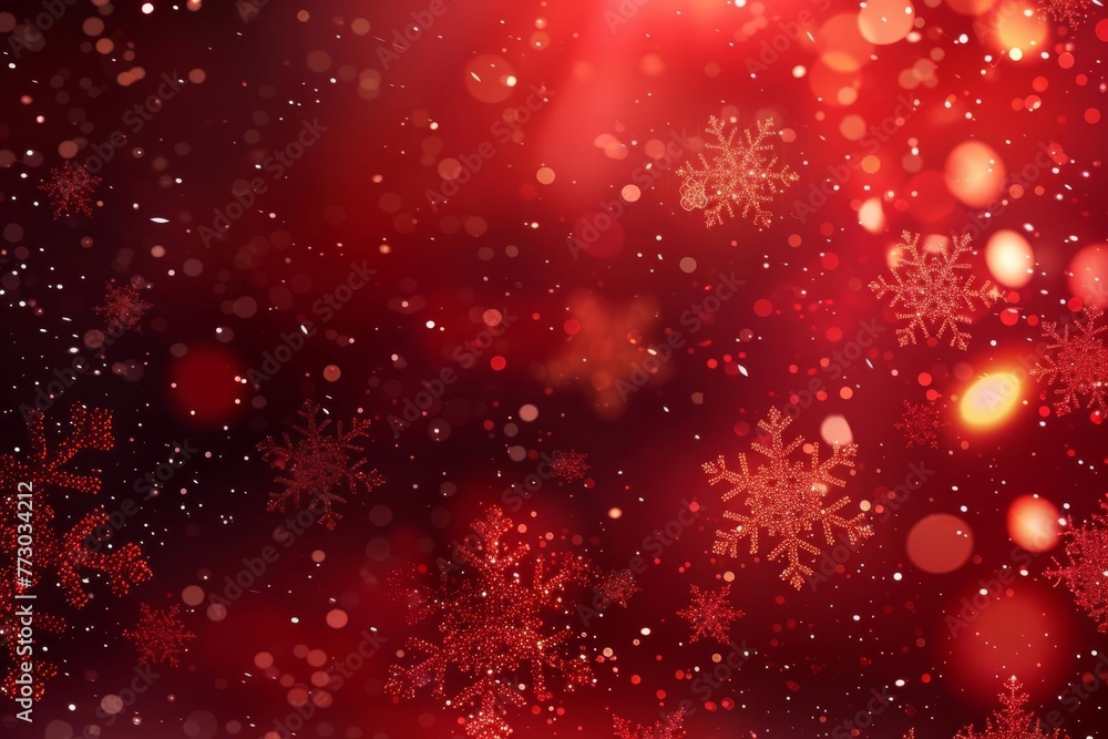 Shimmering red Christmas background with intricate snowflakes and bokeh lights, festive vector illustration Shimmering red Christmas background with intricate snowflakes and bokeh lights, festive vector illustration