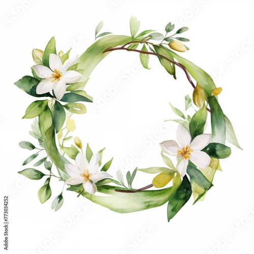 White thin Wedding floral Wreath and leaf and cane on the white background