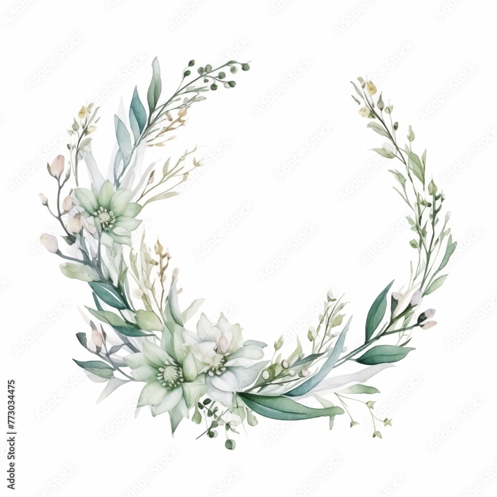 White thin Wedding floral Wreath and leaf and cane on the white background White thin Wedding floral Wreath and leaf and cane on the white background