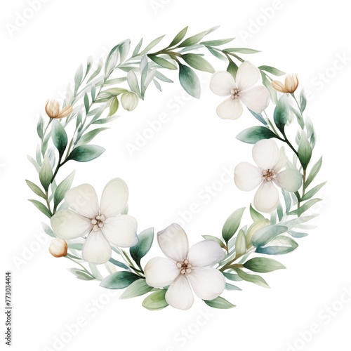 White thin Wedding floral Wreath and leaf and cane on the white background © Minimal Blue
