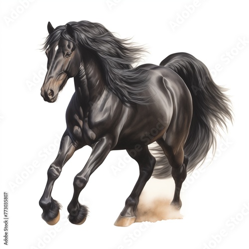 Watercolor full body black horse with a beautiful mane