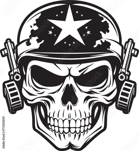 Combat Comrade Emblematic Vector Illustration of Skull Brotherhood in Military Context Skull Sovereignty Dynamic Emblem Depicting Commanding Military Skull Iconography
