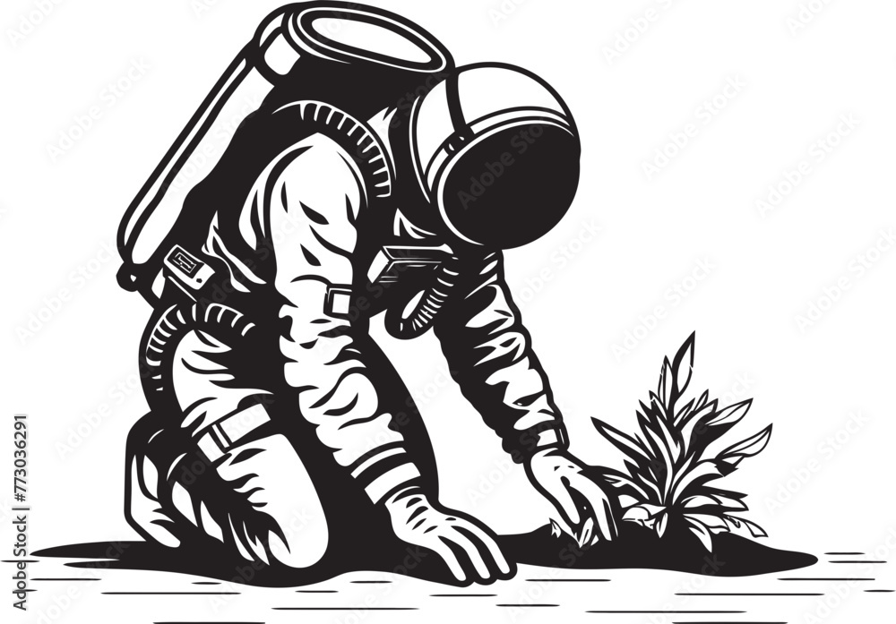 Astronautic Orchard Plant Watering Emblem Stellar Sow Vector Logo Artwork Astronautic Orchard Plant Watering Emblem Stellar Sow Vector Logo Artwork