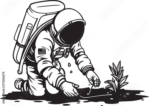 Astronautic Oasis Plant Watering Emblem Galactic Greenery Vector Plant Watering Graphics