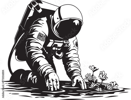 Galactic Gardener Astronautic Iconic Logo Design Space Botanist Vector Plant Care Emblem