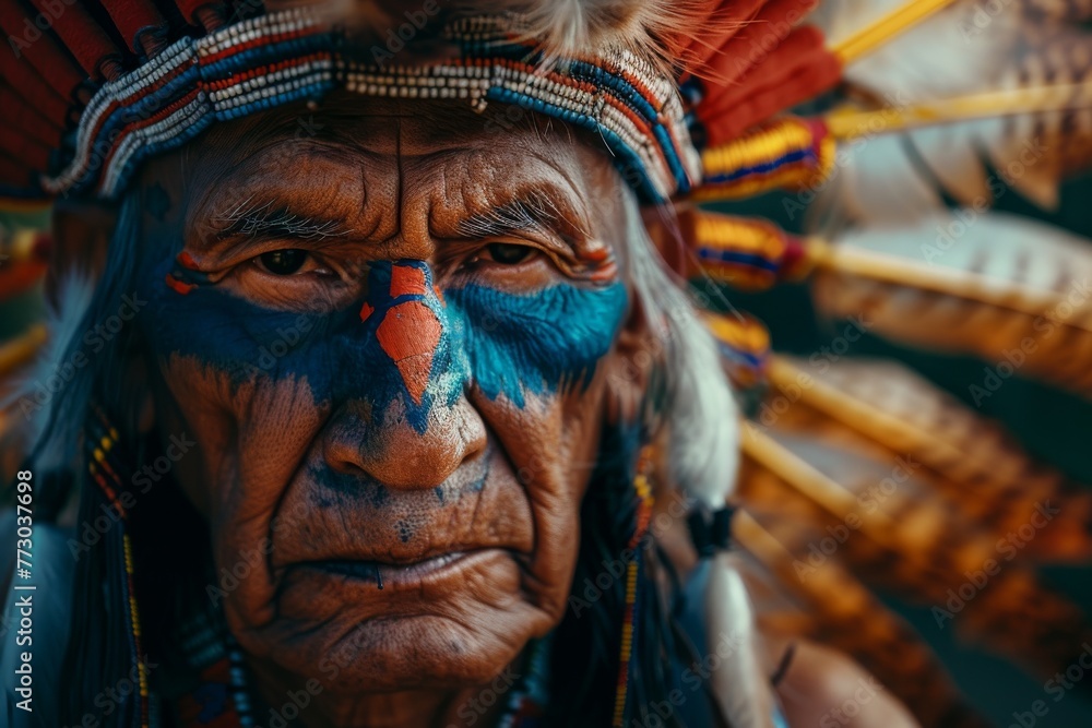 North American Indian portrait of an old man North American Indian portrait of an old man