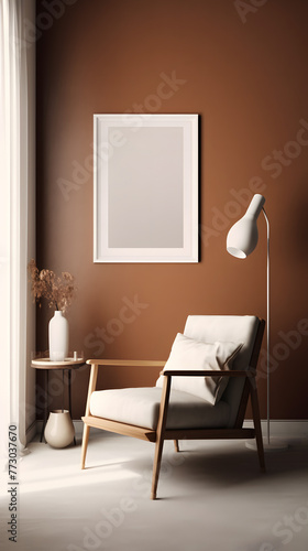 Brown Tone Blank Decorative Painting Frame Mockup Vertical Picture Mobile Poster Display Background