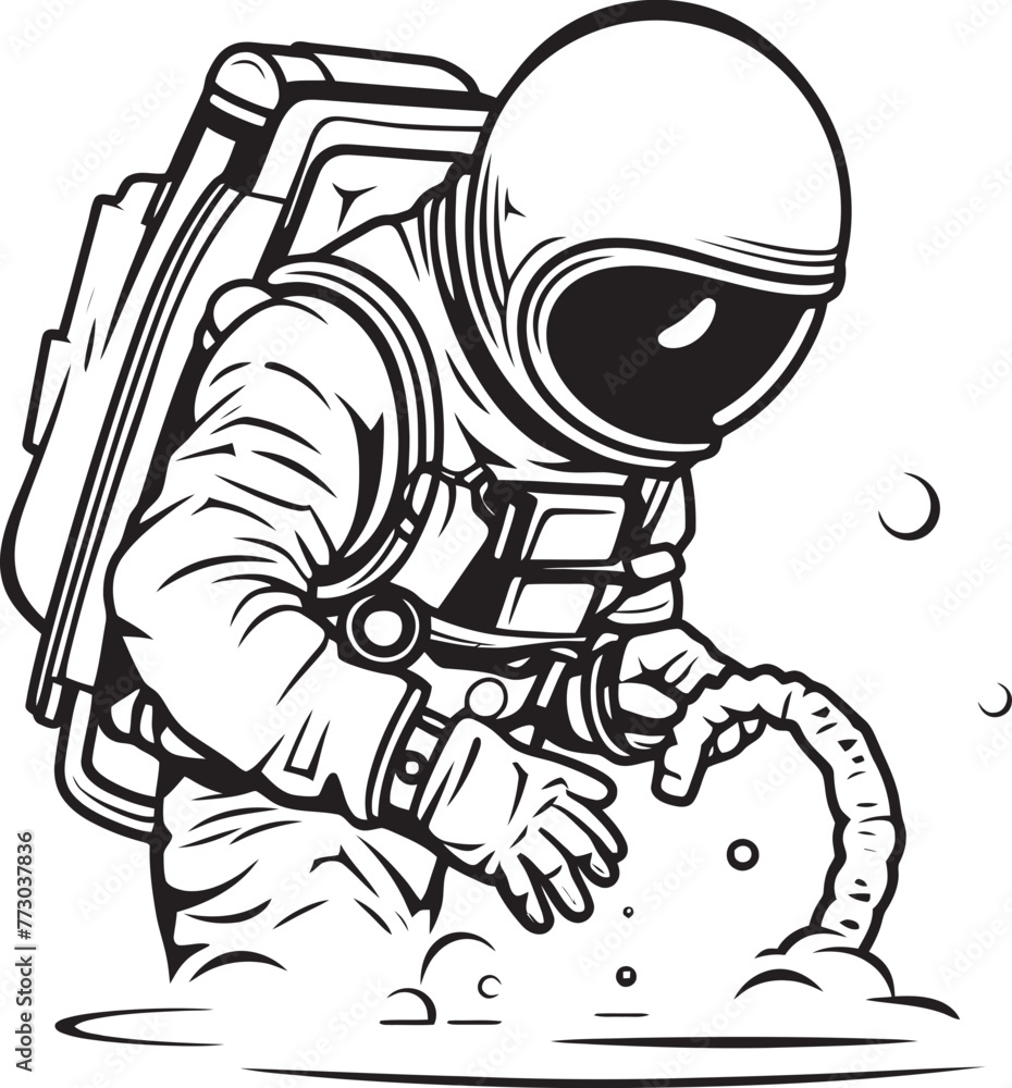 Astral Oasis Vector Logo Design of Astronaut Tending Greenery Cosmic Harvest Astronaut Watering Plants Icon