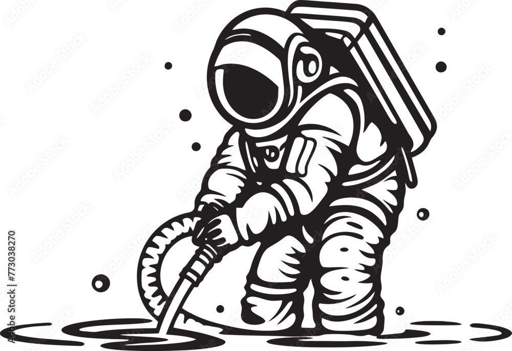 Interstellar Harvest Vector Emblem of Astronauts Plant Care Astral Bloom Astronautic Plant Watering Logo Design