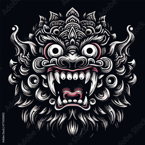 Balinese barong mask texture vector logo illustration. Black, white and colorfull design 