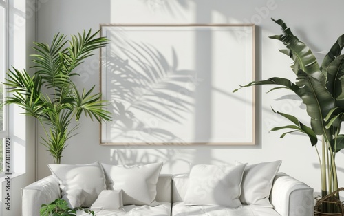 Mockup frame close up in coastal style home interior background  3d render