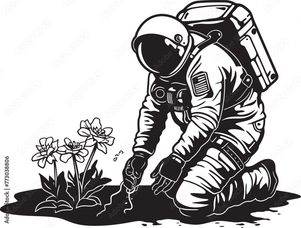 Fototapeta premium Interstellar Plant Keeper Vector Logo Artwork Celestial Farming Astronaut Logo Graphics