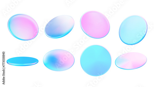 3d round glass. Holographic glass transparent circles for cosmetic products.
