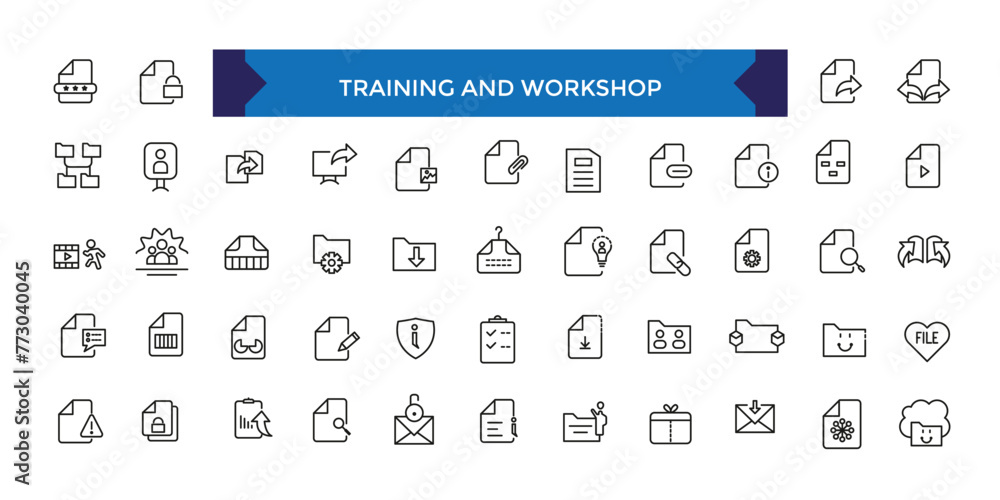 Document and file icons set. Office and Workplace web icons in line style. Employe, conference, project, document. Document and file icons set. Office and Workplace web icons in line style. Employe, conference, project, document.