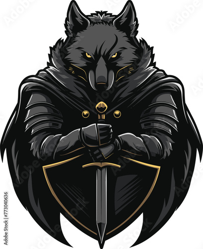 Wolf with sword, vector illustration.