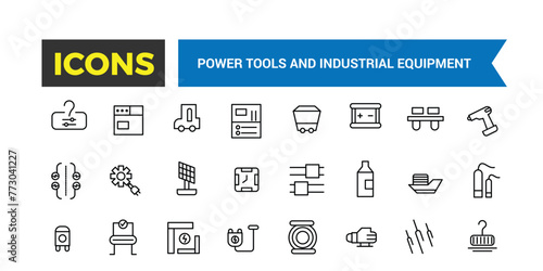Power Tools And Industrial Equipment Icons Set, Set Of Electric Tools And Instruments, Welding Equipment, Air Compressor Machines Vector Icons, Vector Illustration