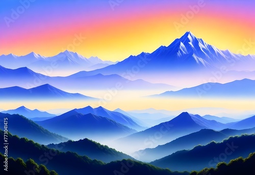 digital painting Invigorating morning sunrise over (7) 1