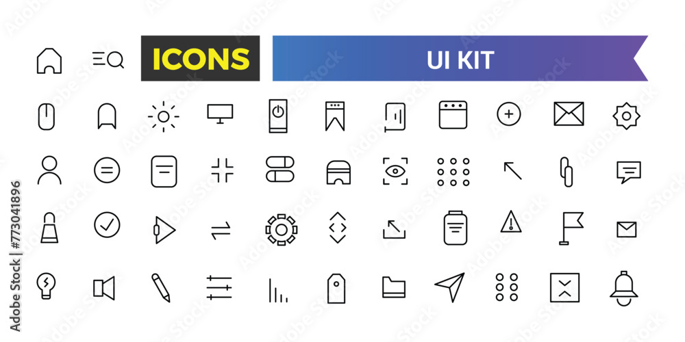 UI Kit - Shopping And Ecommerce Icons Set, Set Of Shopping Bag, Buy Cart, Delivery, Map Location, User, Arrows, Online Assistant And Other Ui Elements And Icons, Vector Illustration