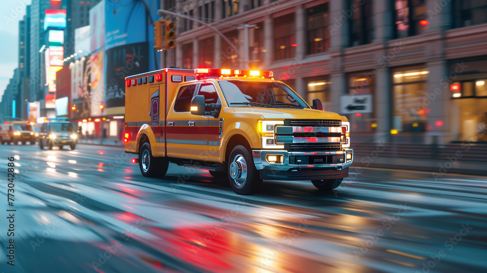 Fototapeta premium New York, USA An FDNY ambulance siren explodes in action in Manhattan.
