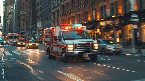 New York, USA An FDNY ambulance siren explodes in action in Manhattan. photo