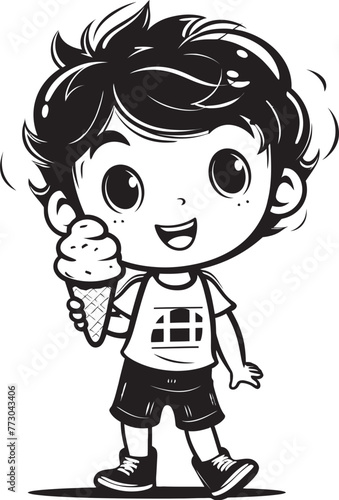 Frozen Fantasies Cartoon Boy Licking Ice Cream Icon Design Delightful Devour Vector Logo of a Boy Enjoying Ice Cream
