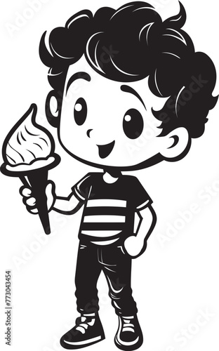 Delightful Devour Vector Logo of a Boy Enjoying Ice Cream Frosty Frenzy Cartoon Character with Ice Cream Iconic Graphics