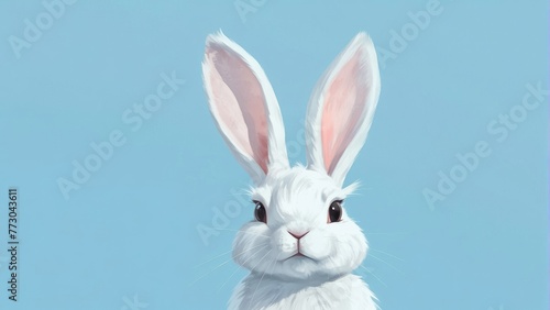 Easter Bunny's Arrival White Rabbit Ear on Pastel Blue Background © Oleks Stock