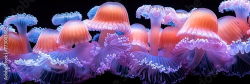 A group of jellyfish gracefully navigate through the ocean photo